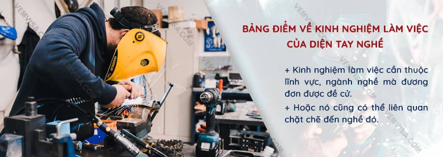 Bảng tính điểm định cư Úc diện tay nghề theo kinh nghiệm làm việc