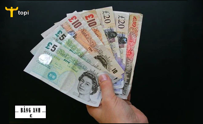 Các tờ tiền giấy Bảng Anh (GBP) với các mệnh giá khác nhau được trưng bày, cho thấy các loại tiền trong lưu thông.