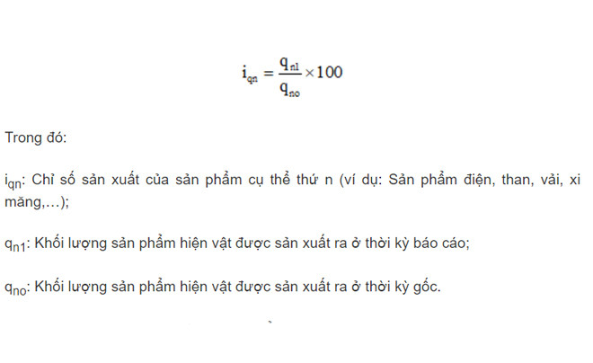 Công thức tính chỉ số sản xuất của một sản phẩm công nghiệp riêng biệt