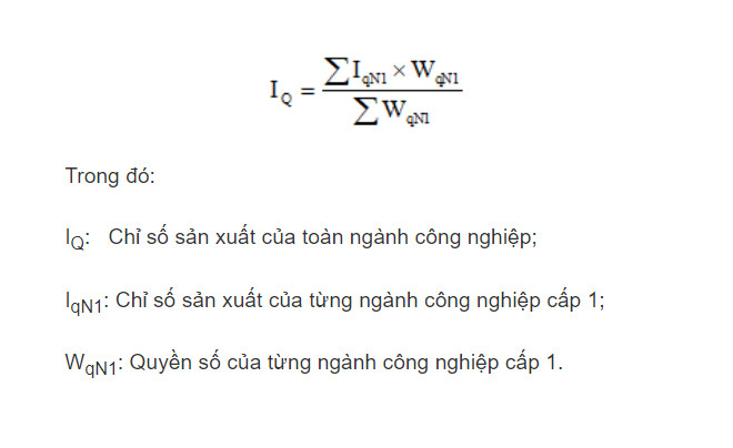 Công thức tổng hợp chỉ số sản xuất công nghiệp toàn ngành