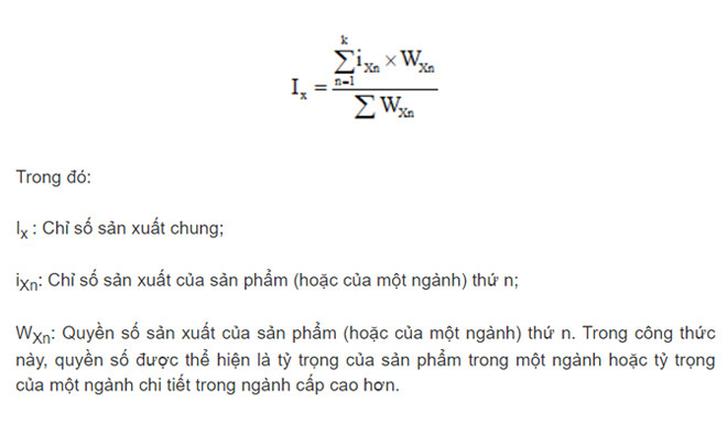 Công thức tổng quát để tính chỉ số IIP (Index of Industrial Production)