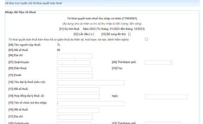 Điền tờ khai quyết toán thuế mẫu 02/QTT-TNCN