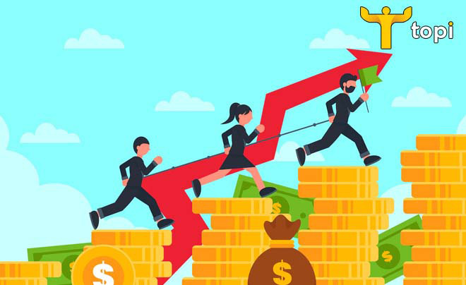 Đồ thị mô tả các giai đoạn của bong bóng kinh tế, từ dịch chuyển đến bùng nổ và hoảng loạn