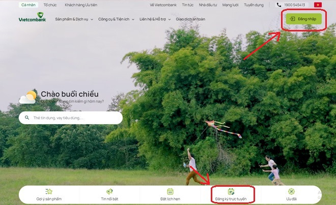 Giao diện đăng nhập hệ thống mua vàng SJC online Vietcombank