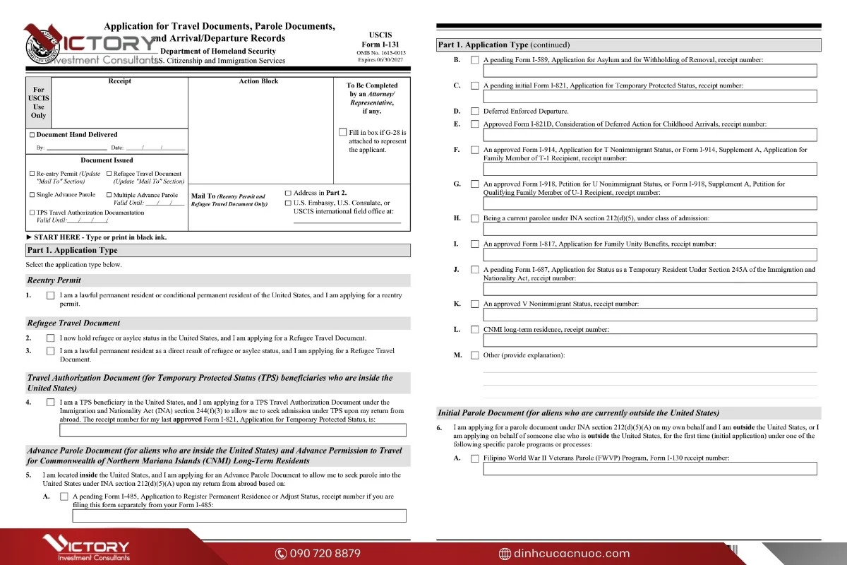 Hướng dẫn điền Phần 1 Mẫu đơn I-131 về loại tài liệu cần xin