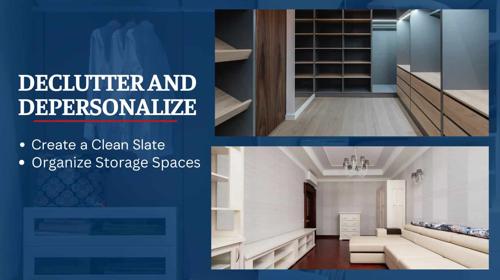 Không gian phòng khách được dọn dẹp gọn gàng, loại bỏ vật dụng cá nhân, tạo cảm giác rộng rãi và thoáng đãng, giúp ngôi nhà dễ dàng thu hút người mua.