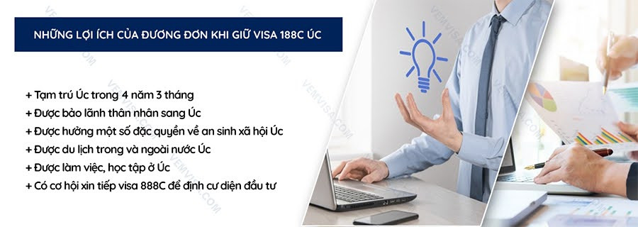 Lợi ích của **visa 188C Úc** bao gồm quyền cư trú, lao động và giáo dục.