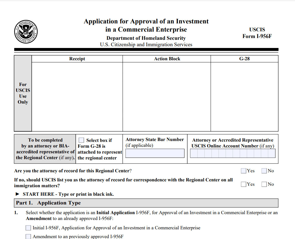 Mẫu đơn I-956F mới nhất của USCIS dành cho Chương trình EB-5