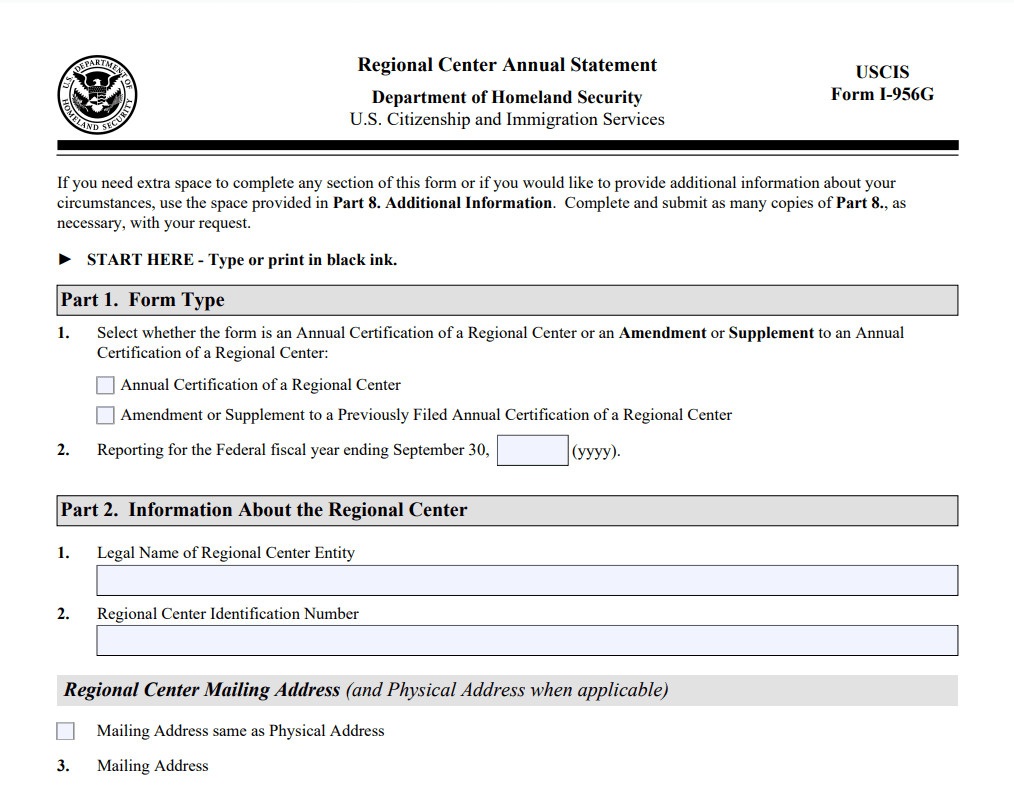Mẫu đơn I-956G là báo cáo hàng năm cho các Trung tâm Vùng EB-5