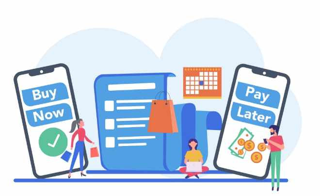 Người phụ nữ sử dụng điện thoại di động để thanh toán trực tuyến qua ứng dụng mua trước trả sau