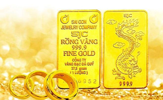 Thanh vàng miếng SJC 9999 với biểu tượng rồng nổi bật, đại diện cho chất lượng vàng tiêu chuẩn cao