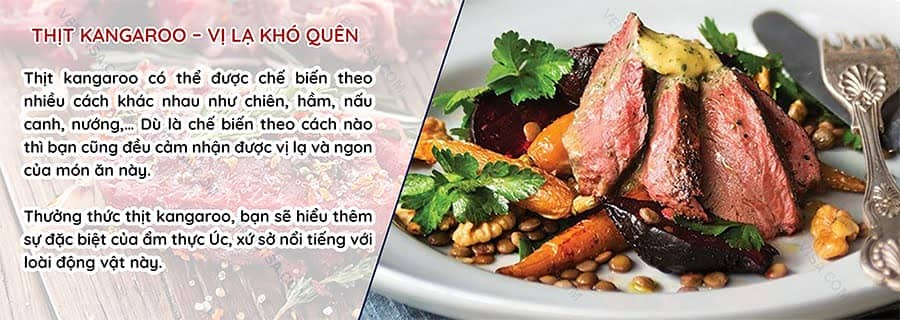 Thịt kangaroo nướng tươi ngon, một đặc sản ẩm thực độc đáo của nước Úc