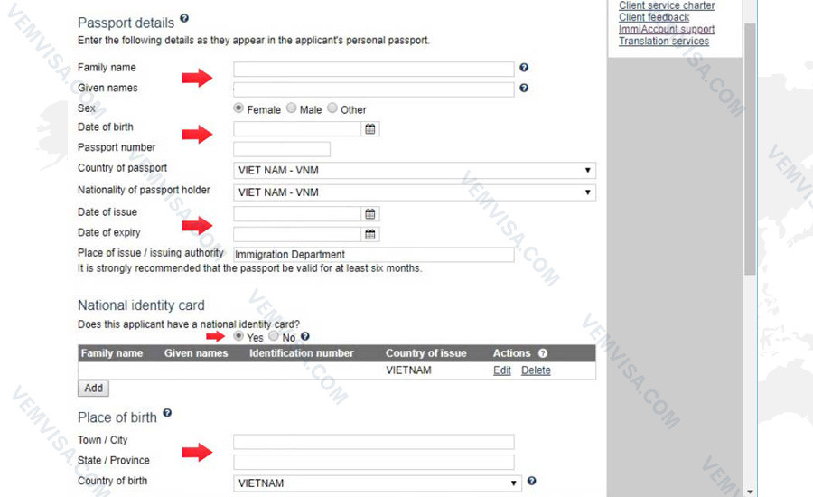 Thông tin cá nhân trên tờ khai xin visa Úc online