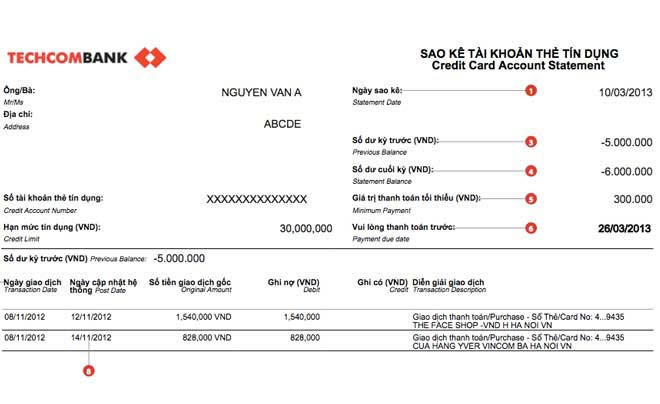 Thông tin giao dịch chi tiết được ghi rõ trên bảng sao kê tài chính.