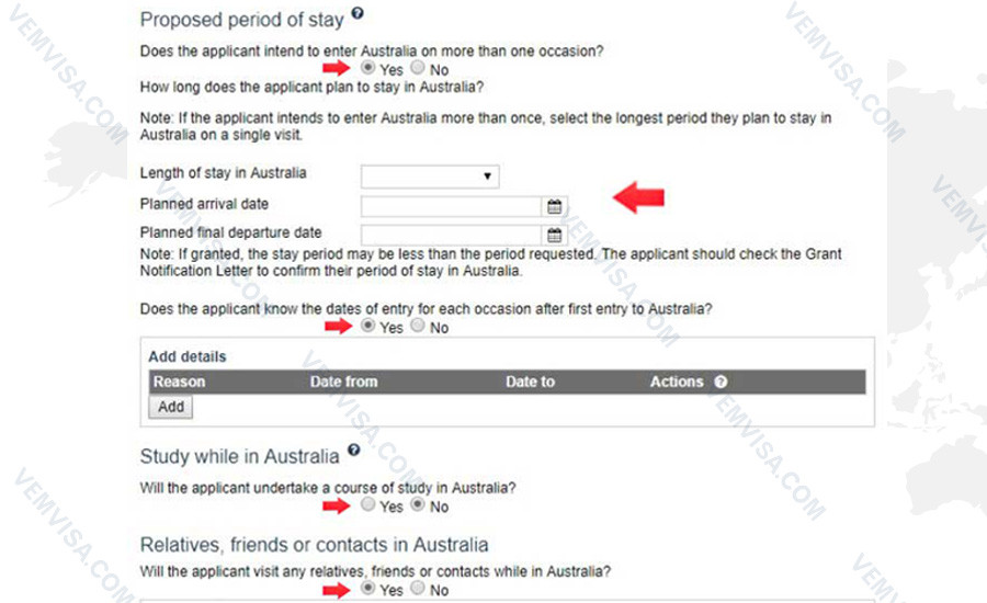 Thông tin về chuyến đi Úc trên tờ khai xin visa Úc online