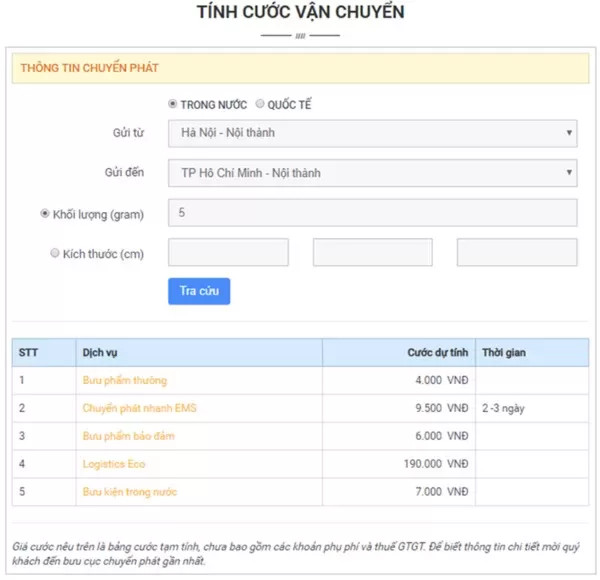 Xác nhận chi phí vận chuyển hàng đến Mỹ qua bưu điện