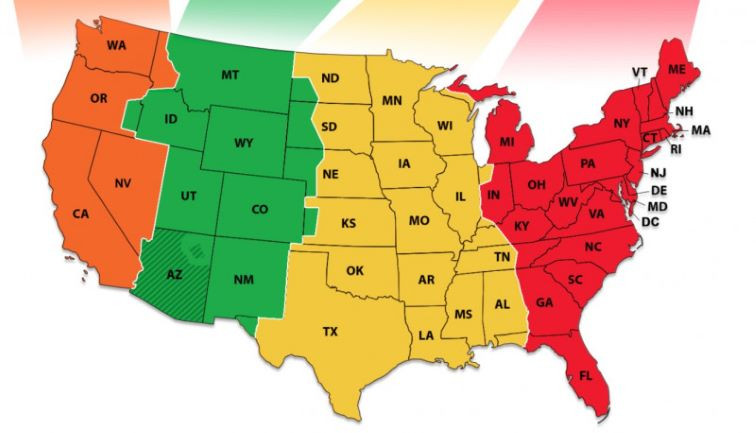 Bản đồ nước Mỹ phân chia theo tiểu bang