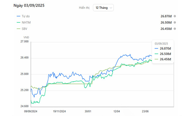 Biểu đồ biến động tỷ giá đô la mỹ và tiền việt
