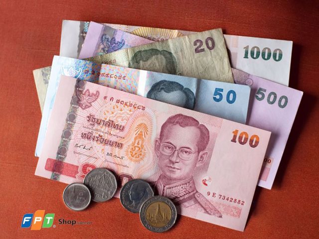 Các mệnh giá tiền giấy Thái Lan phổ biến, bao gồm tiền Thái Lan 20 Bath
