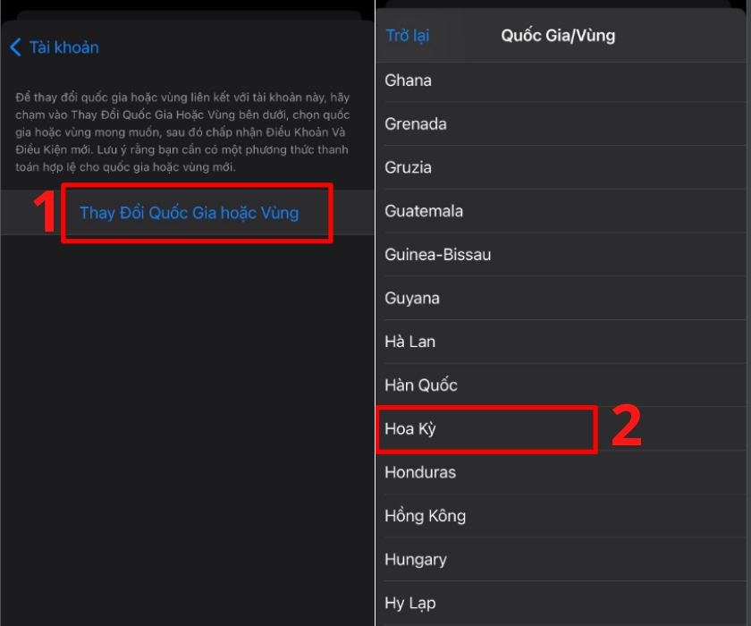 Danh sách các quốc gia để chuyển vùng App Store trên thiết bị iOS