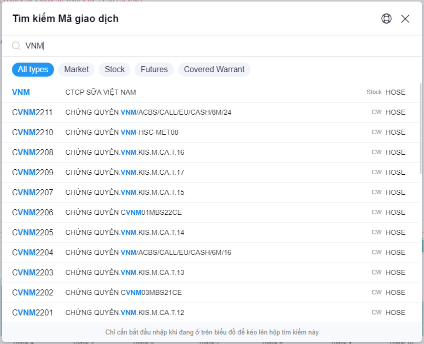 Kết quả tìm kiếm mã vàng hiển thị trên công cụ phân tích