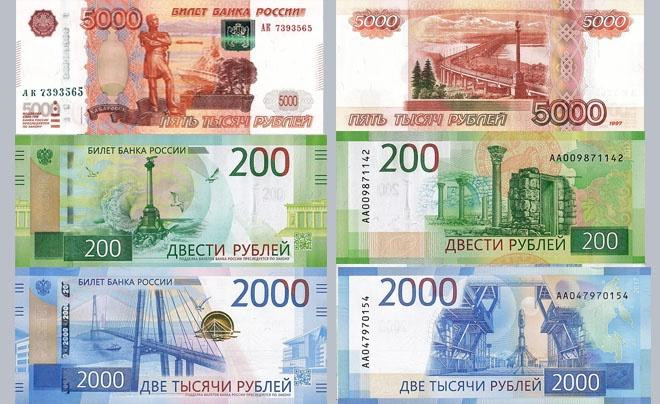 Tiền giấy Rúp Nga mệnh giá cao 200, 2000, 5000 và giá trị 100 Rúp