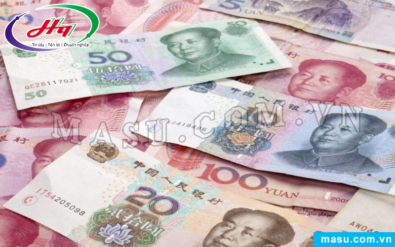 Tổng hợp các mệnh giá tiền Nhân dân tệ Trung Quốc phổ biến, minh họa giá trị quy đổi sang tiền Việt Nam.