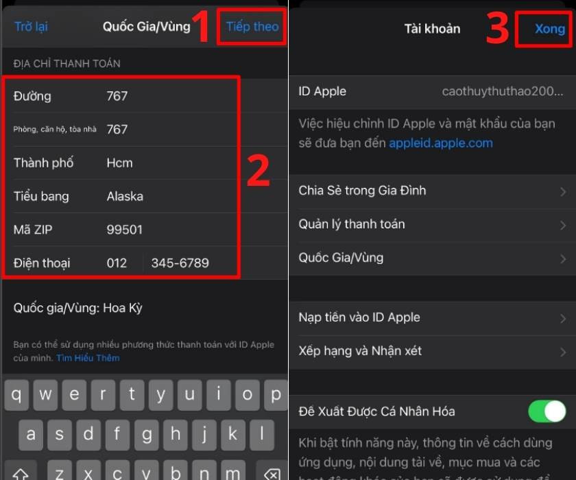 Xác nhận thông tin địa chỉ và mã zip cho App Store Hoa Kỳ trên iPhone