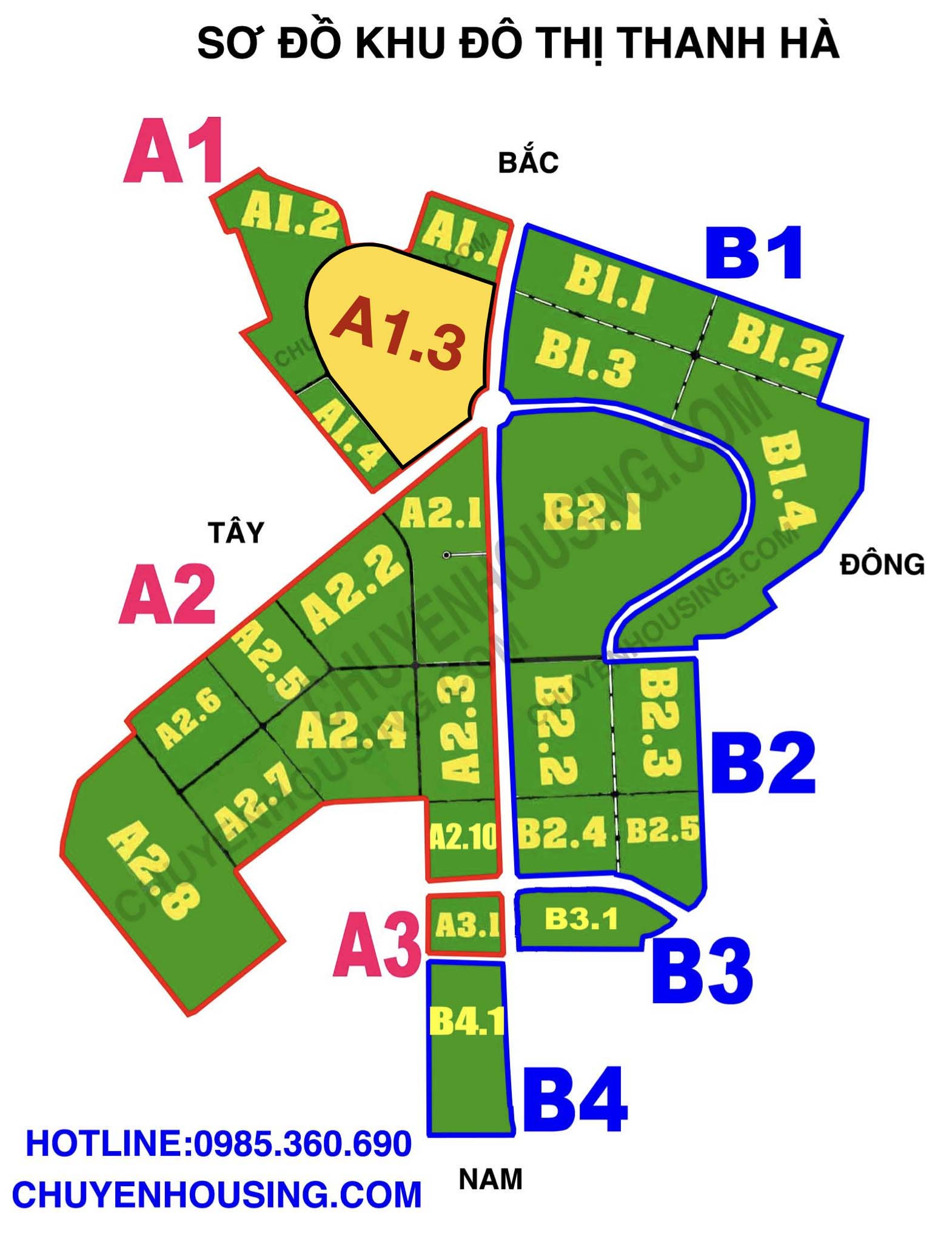 Bản đồ quy hoạch khu đô thị Thanh Hà phân khu A1.3