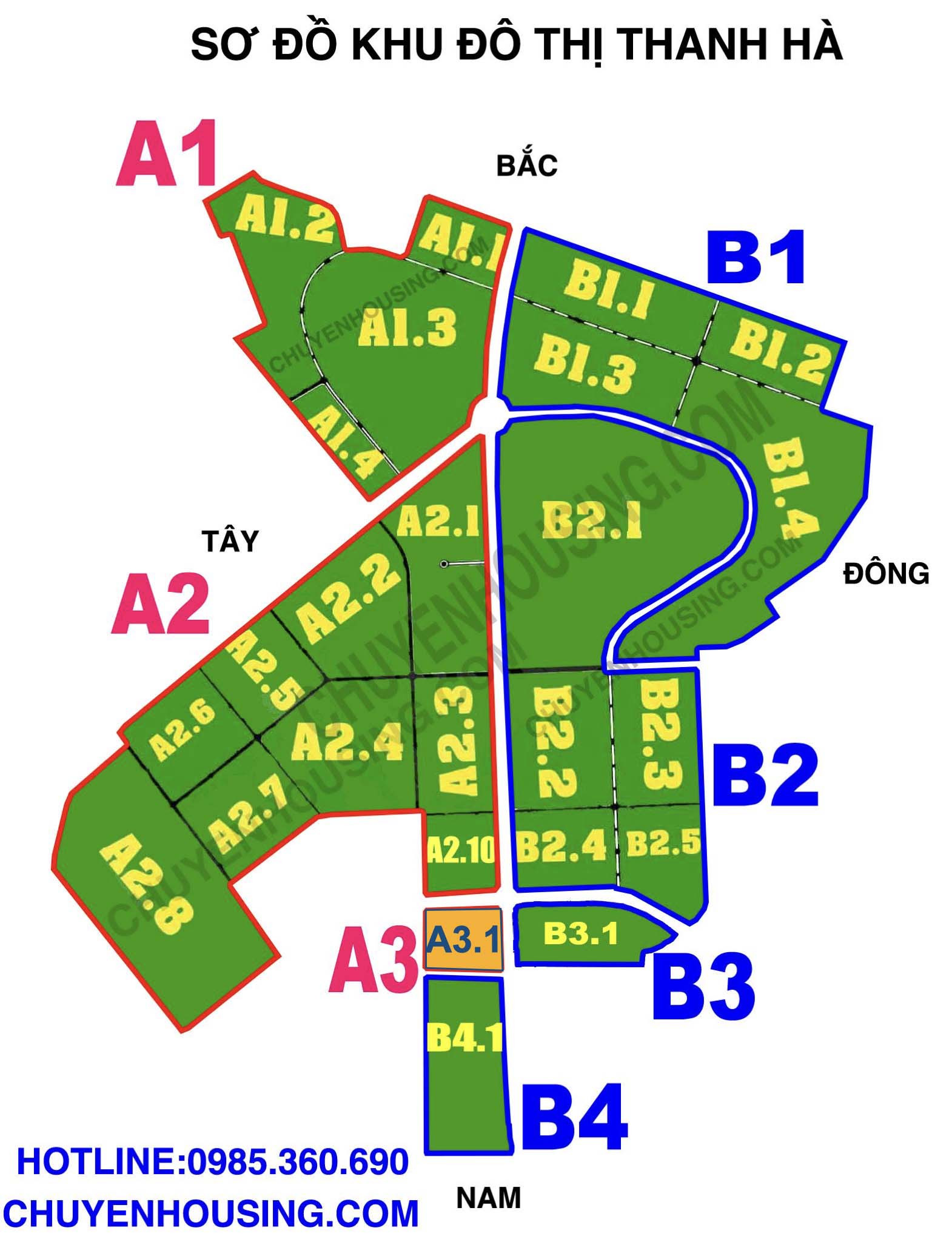 Bản đồ quy hoạch khu đô thị Thanh Hà phân khu A3.1