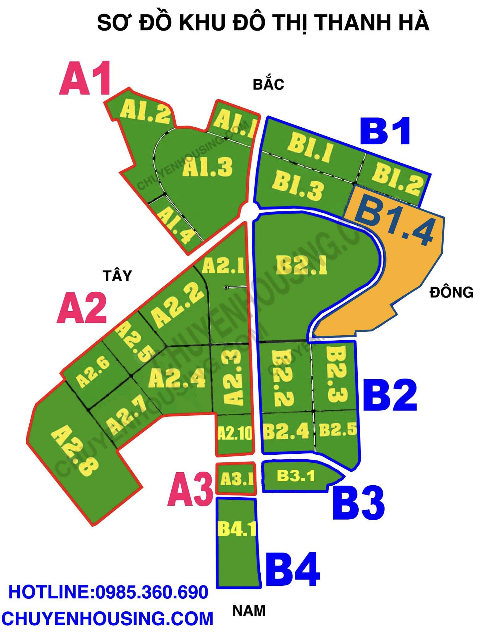 Bản đồ quy hoạch khu đô thị Thanh Hà phân khu B1.4