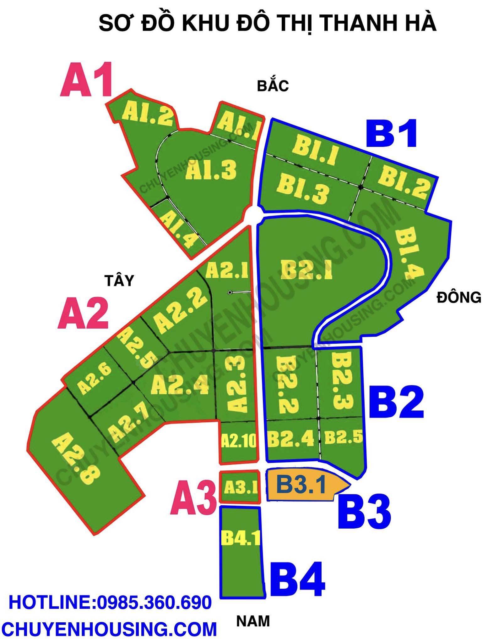 Bản đồ quy hoạch khu đô thị Thanh Hà phân khu B3.1