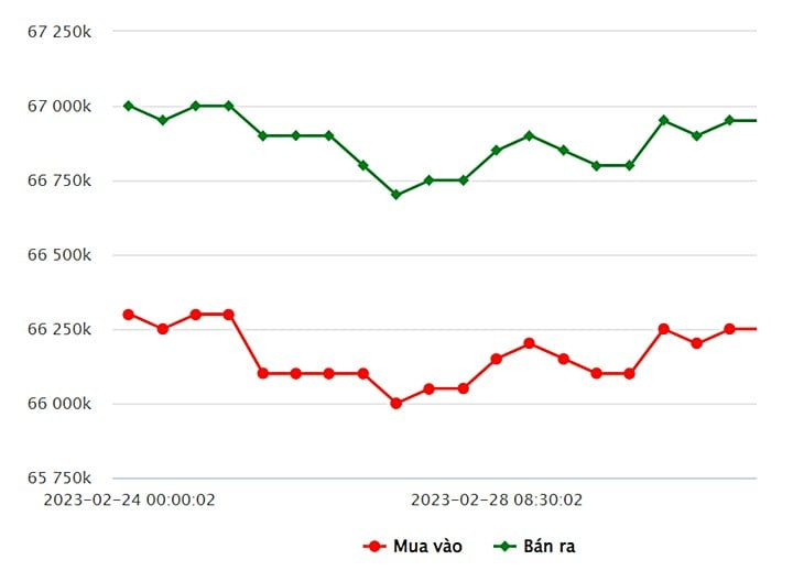 Biểu đồ giá vàng trong nước SJC ngày 3 tháng 3