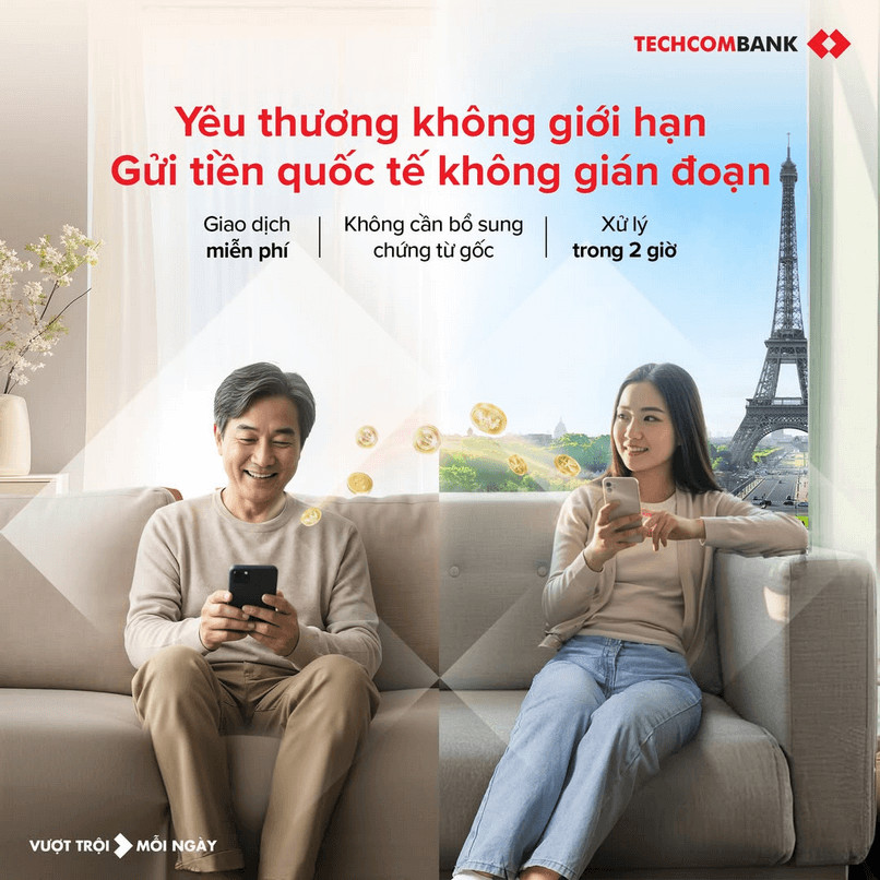 Chuyển tiền quốc tế không gián đoạn với Techcombank.