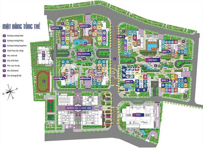 Hệ thống cây xanh, quảng trường và khu vui chơi tại khu đô thị Goldmark City, mang đến không gian sống trong lành.