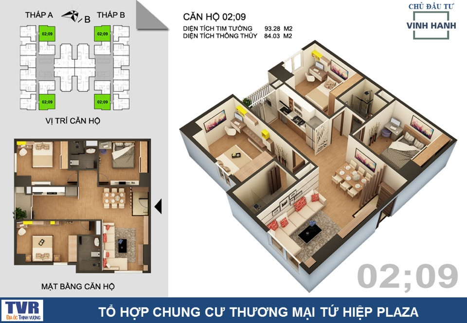 Mặt bằng căn hộ 3 phòng ngủ khu đô thị Tứ Hiệp