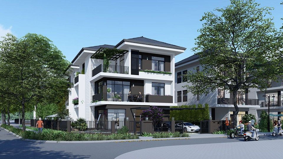 Phối cảnh biệt thự đơn lập tại khu đô thị Hà Đô Charm Villas với sân vườn rộng rãi