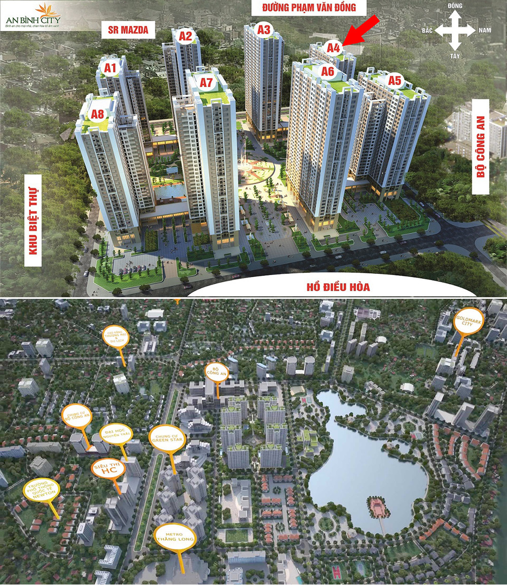 Phối cảnh kiến trúc hiện đại của các tòa nhà chung cư tại An Bình City