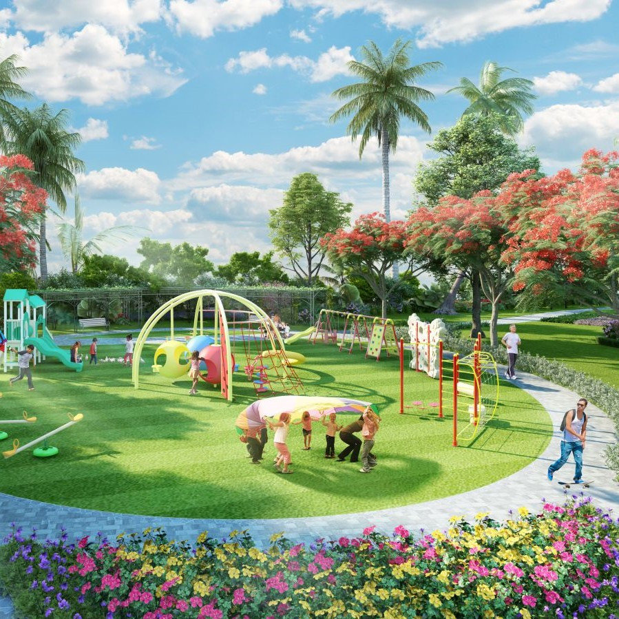 Sân chơi trẻ em ngoài trời tại khu đô thị Phố Nối