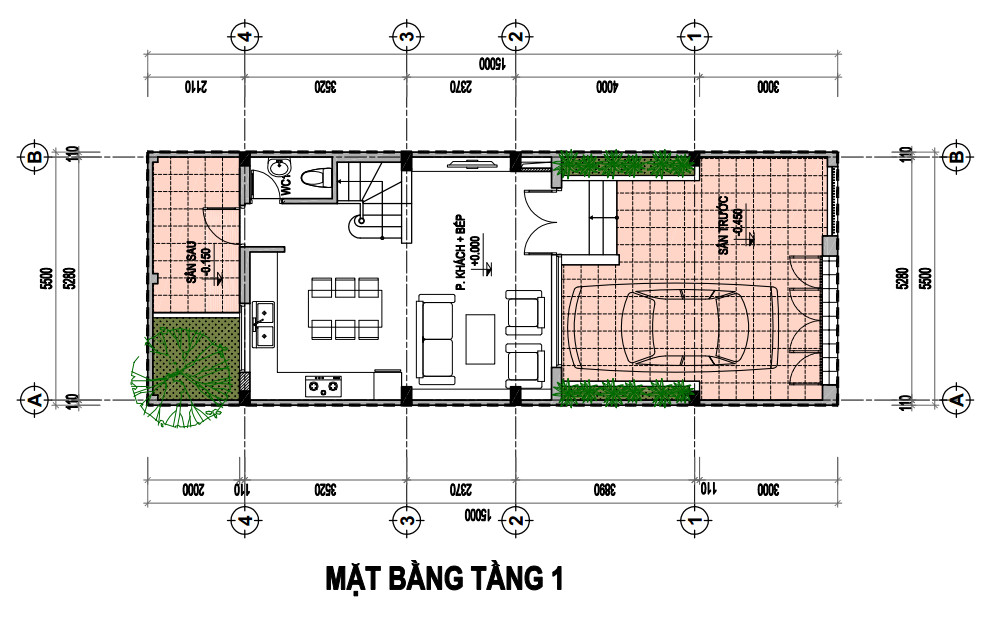Sơ đồ mặt bằng tầng 1 nhà liền kề Foresa Villa Xuân Phương