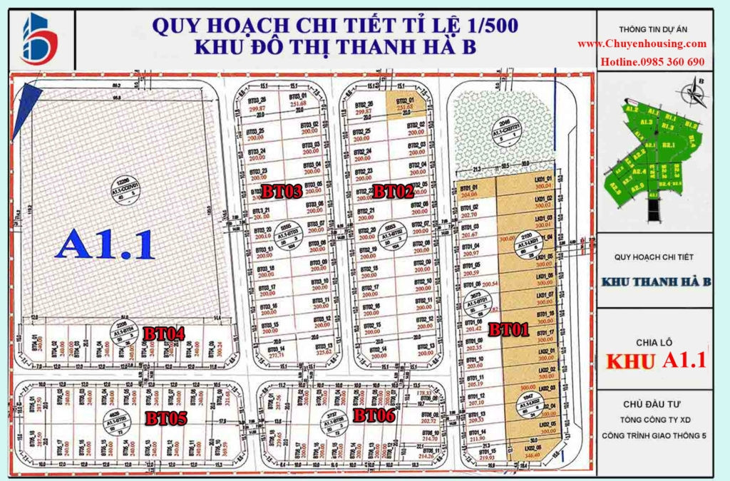 Sơ đồ phân khu A1.1 Khu đô thị Thanh Hà