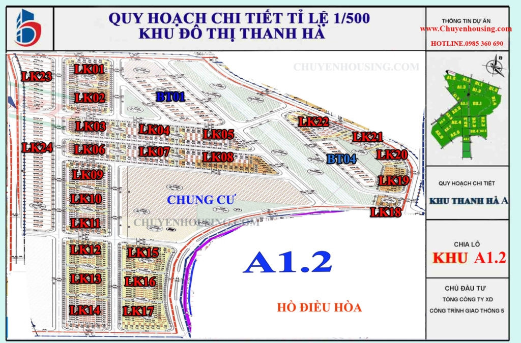 Sơ đồ phân khu A1.2 Khu đô thị Thanh Hà