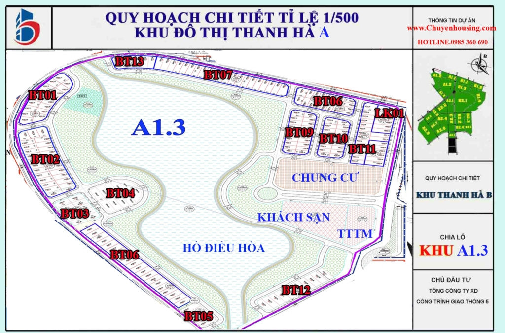 Sơ đồ phân khu A1.3 Khu đô thị Thanh Hà