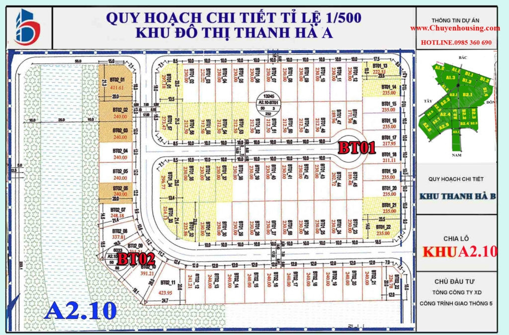 Sơ đồ phân khu A2.10 Khu đô thị Thanh Hà