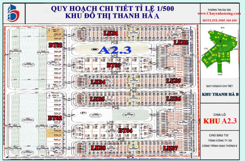 Sơ đồ phân khu A2.3 Khu đô thị Thanh Hà