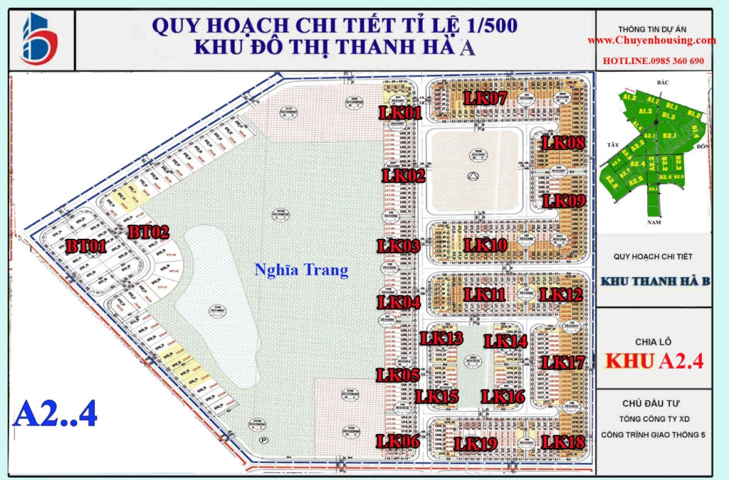 Sơ đồ phân khu A2.4 Khu đô thị Thanh Hà