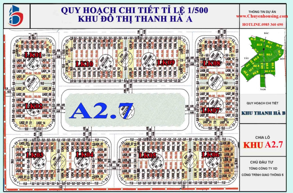 Sơ đồ phân khu A2.7 Khu đô thị Thanh Hà