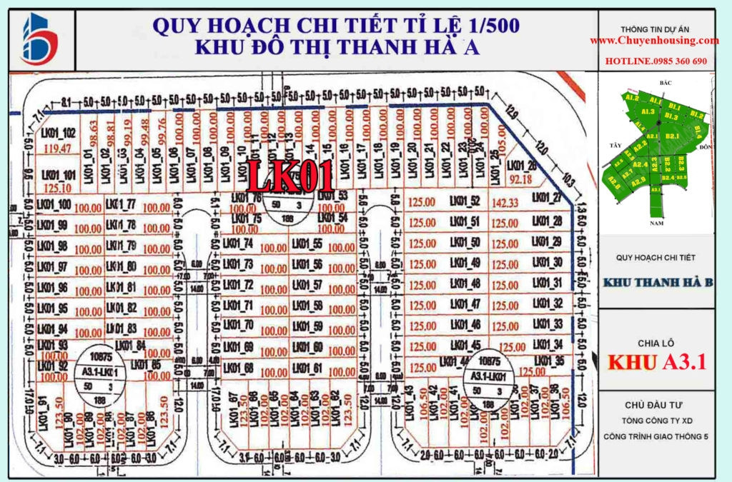Sơ đồ phân khu A3.1 Khu đô thị Thanh Hà