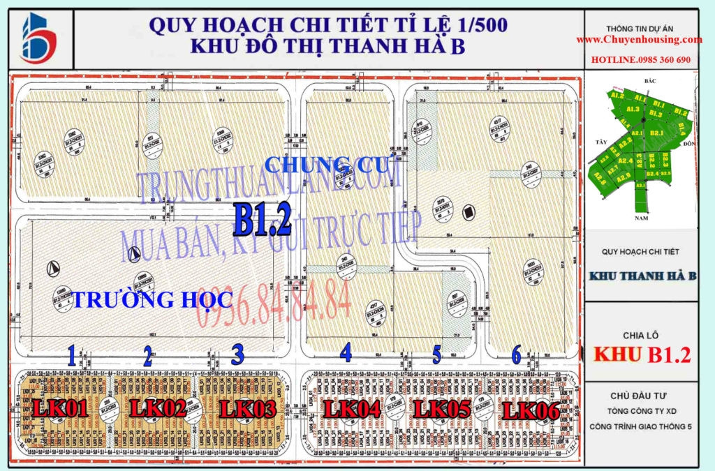 Sơ đồ phân khu B1.2 Khu đô thị Thanh Hà