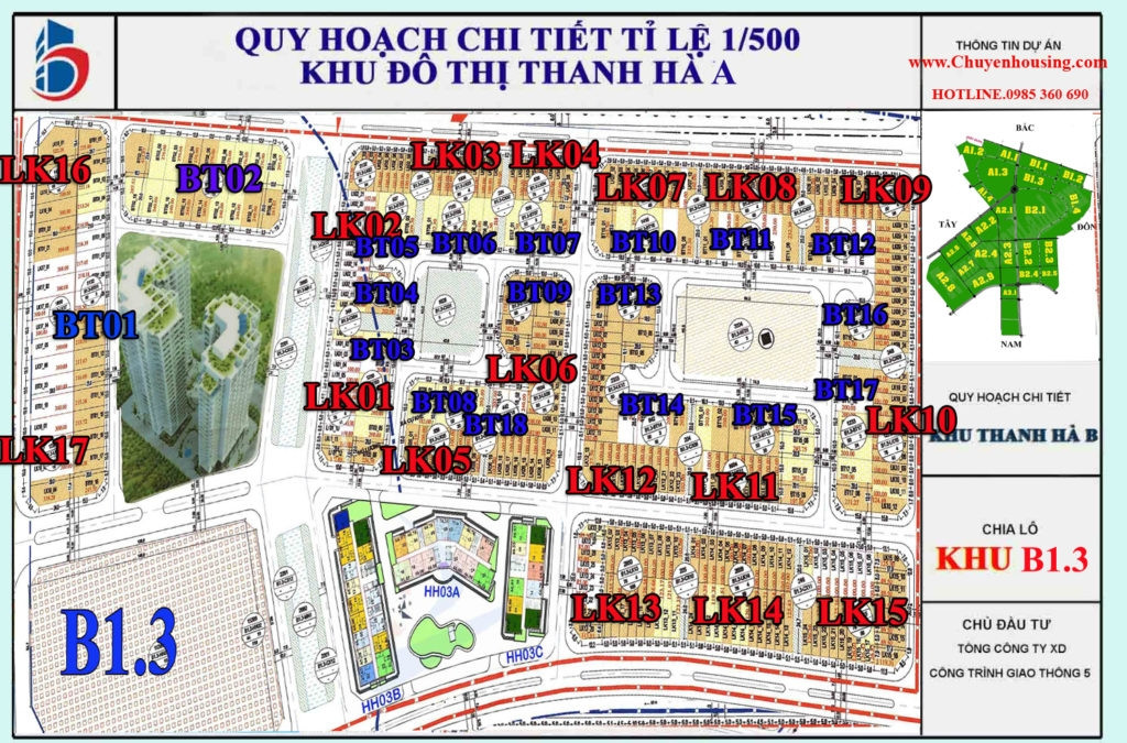 Sơ đồ phân khu B1.3 Khu đô thị Thanh Hà
